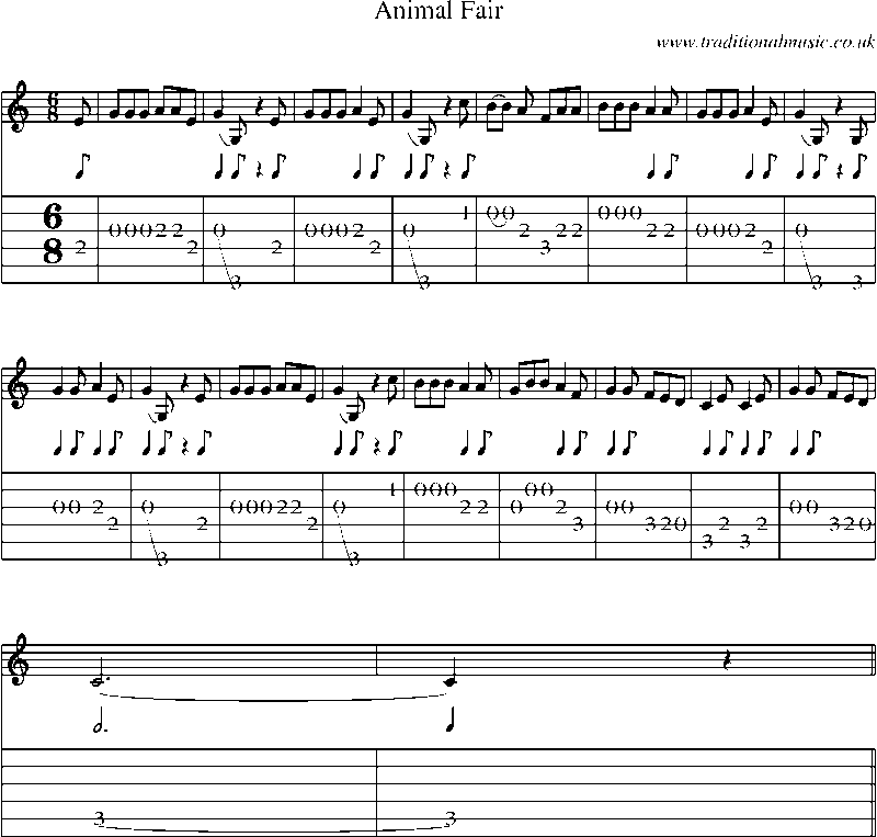 Guitar Tab and Sheet Music for Animal Fair