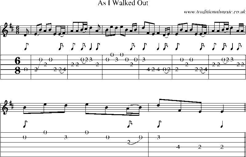 Guitar Tab and Sheet Music for As I Walked Out(1)