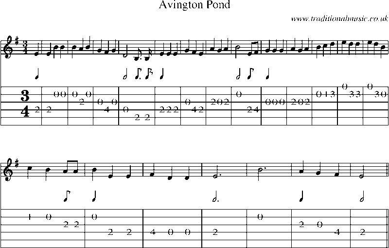 Guitar Tab and Sheet Music for Avington Pond