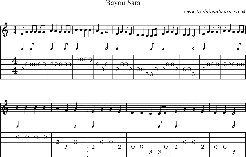 Guitar Tab and Sheet Music for Bayou Sara