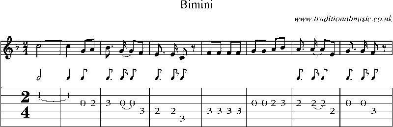 Guitar Tab and Sheet Music for Bimini