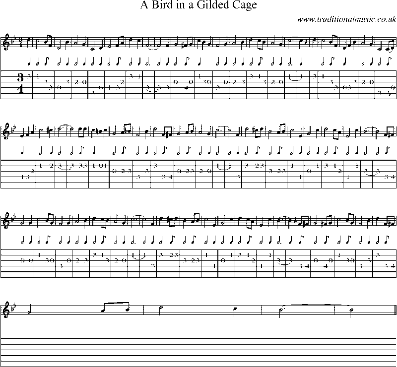 Guitar Tab and Sheet Music for A Bird In A Gilded Cage
