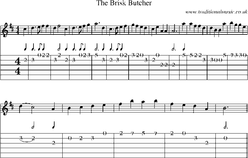 Guitar Tab and Sheet Music for The Brisk Butcher