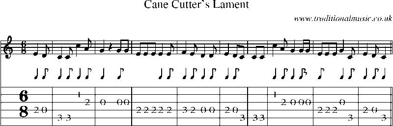 Guitar Tab and Sheet Music for Cane Cutter's Lament