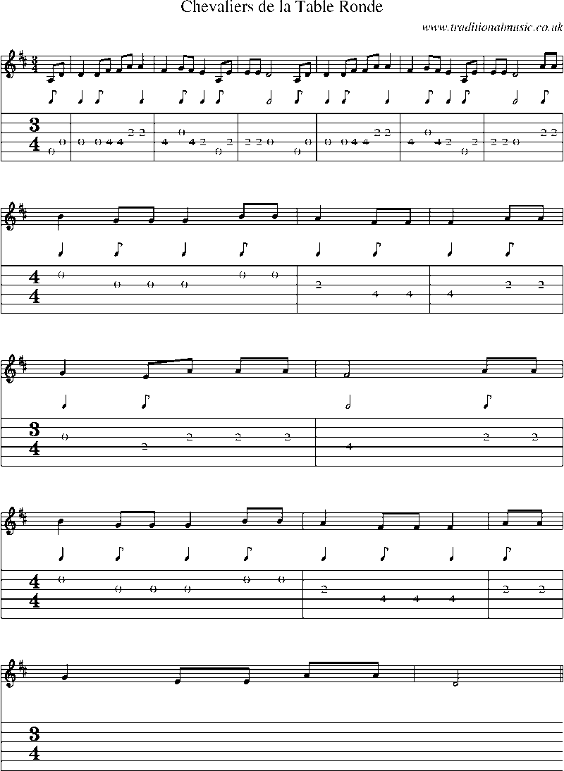 Guitar Tab and Sheet Music for Chevaliers De La Table Ronde