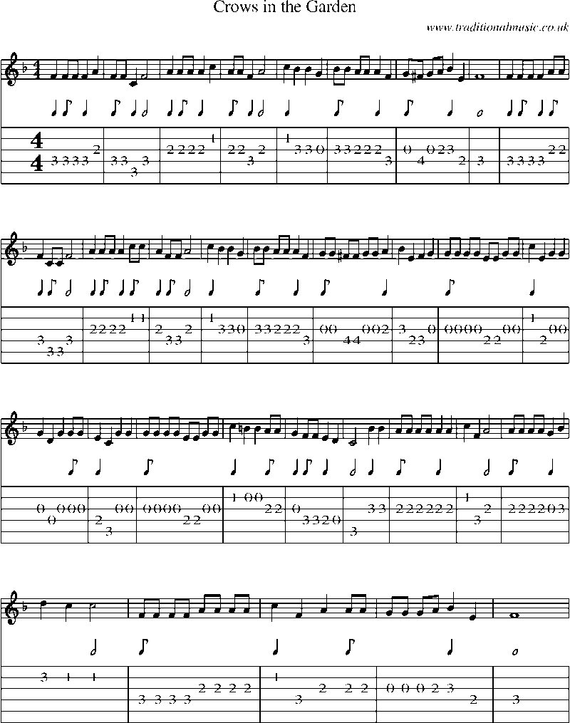 Guitar Tab and Sheet Music for Crows In The Garden