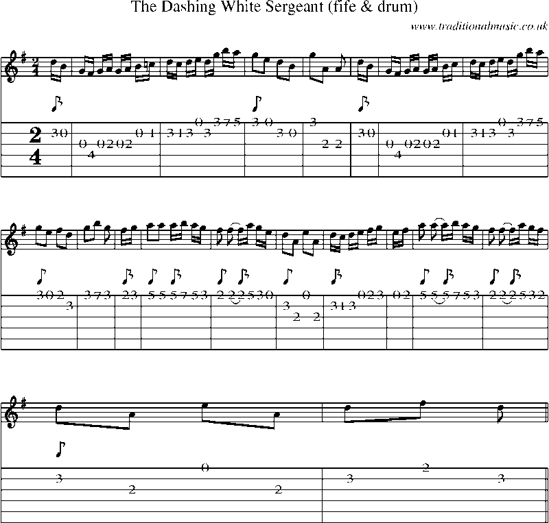 Guitar Tab and Sheet Music for The Dashing White Sergeant (fife & Drum)