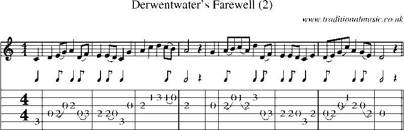 Guitar Tab and Sheet Music for Derwentwater's Farewell(2)