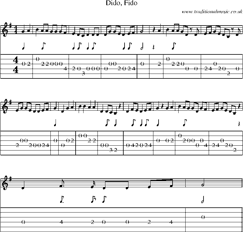Guitar Tab and Sheet Music for Dido, Fido