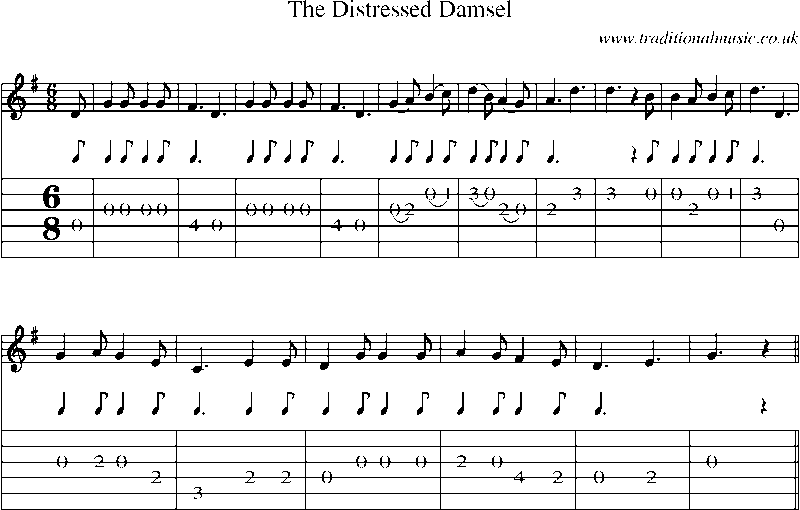 Guitar Tab and Sheet Music for The Distressed Damsel