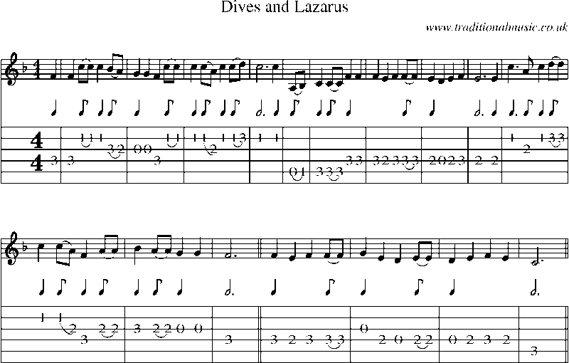 Guitar Tab and Sheet Music for Dives And Lazarus