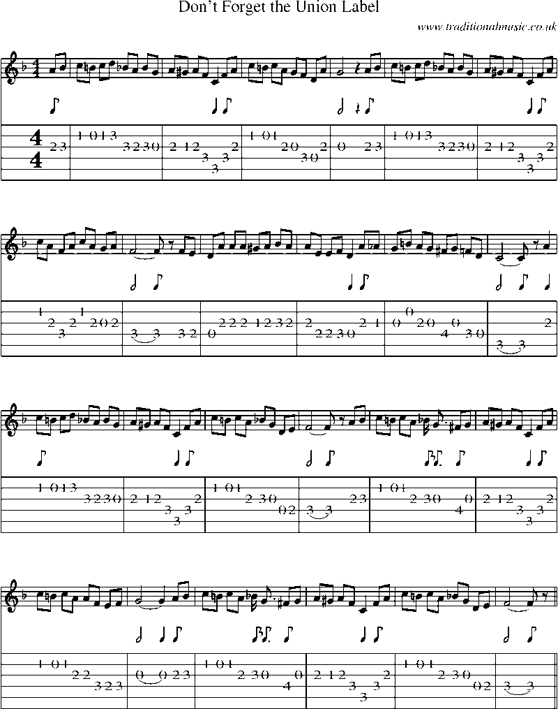 Guitar Tab and Sheet Music for Don't Forget The Union Label