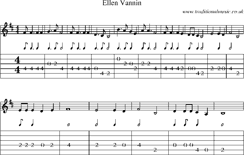 Guitar Tab and Sheet Music for Ellen Vannin