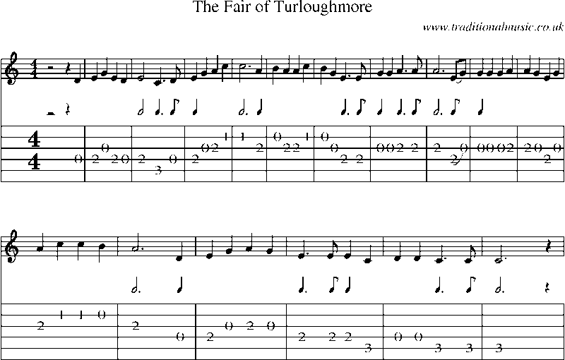 Guitar Tab and Sheet Music for The Fair Of Turloughmore