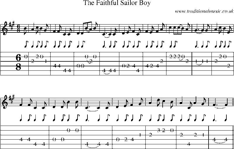 Guitar Tab and Sheet Music for The Faithful Sailor Boy(1)