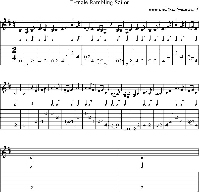 Guitar Tab and Sheet Music for Female Rambling Sailor