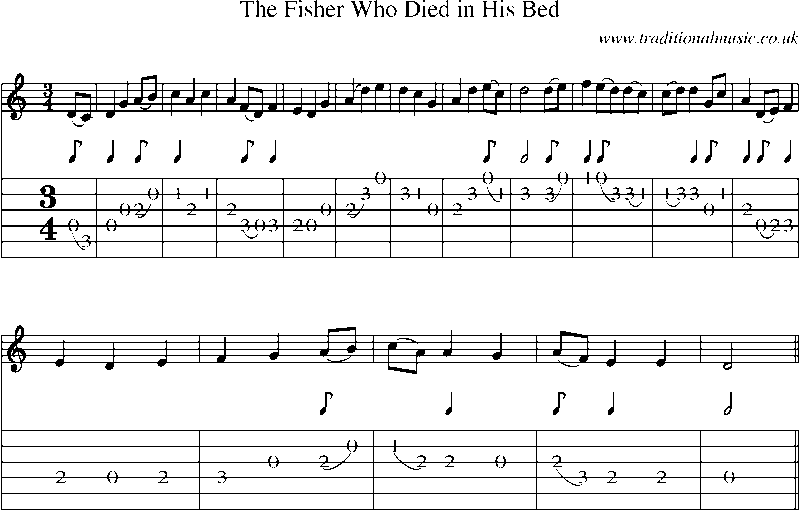 Guitar Tab and Sheet Music for The Fisher Who Died In His Bed
