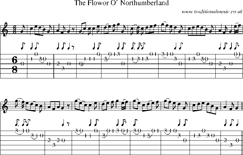 Guitar Tab and Sheet Music for The Flowor O' Northumberland