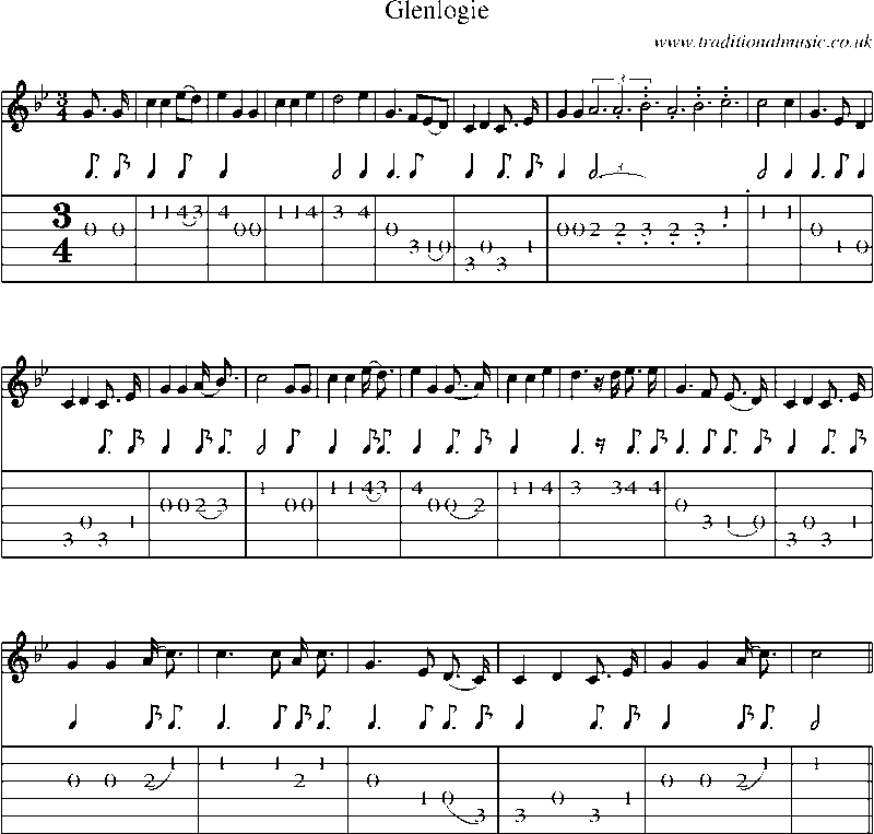 Guitar Tab and Sheet Music for Glenlogie