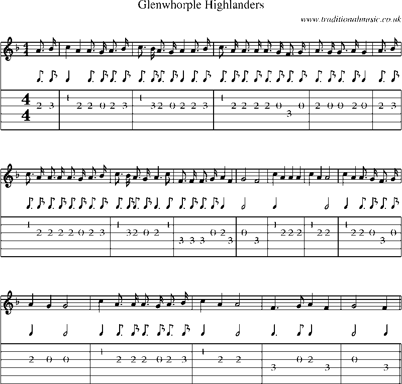 Guitar Tab and Sheet Music for Glenwhorple Highlanders