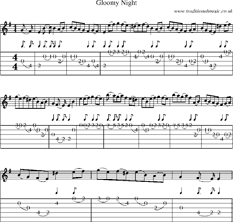 Guitar Tab and Sheet Music for Gloomy Night