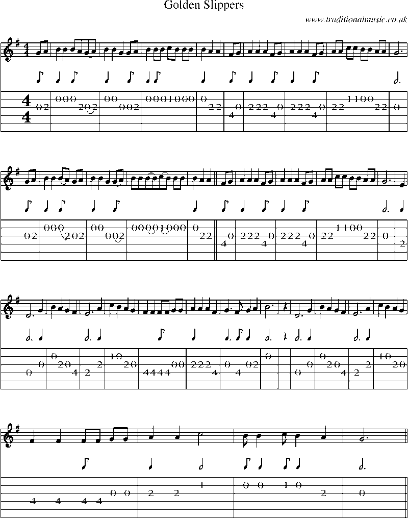 Guitar Tab and Sheet Music for Golden Slippers