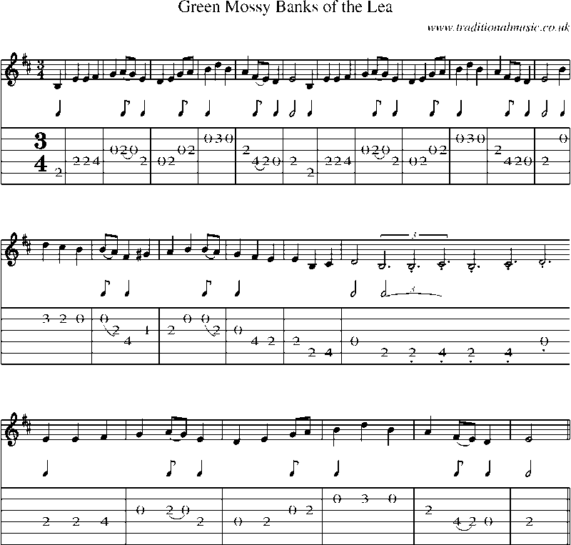 Guitar Tab and Sheet Music for Green Mossy Banks Of The Lea