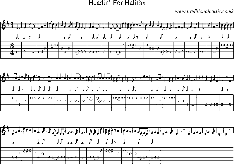 Guitar Tab and Sheet Music for Headin' For Halifax