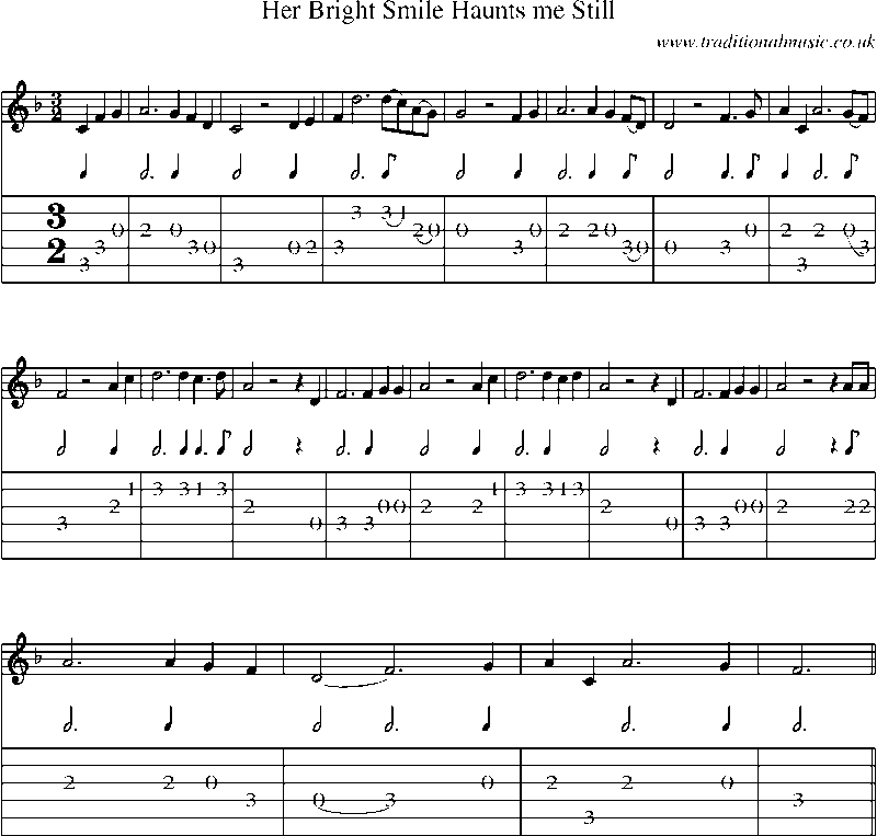 Guitar Tab and Sheet Music for Her Bright Smile Haunts Me Still