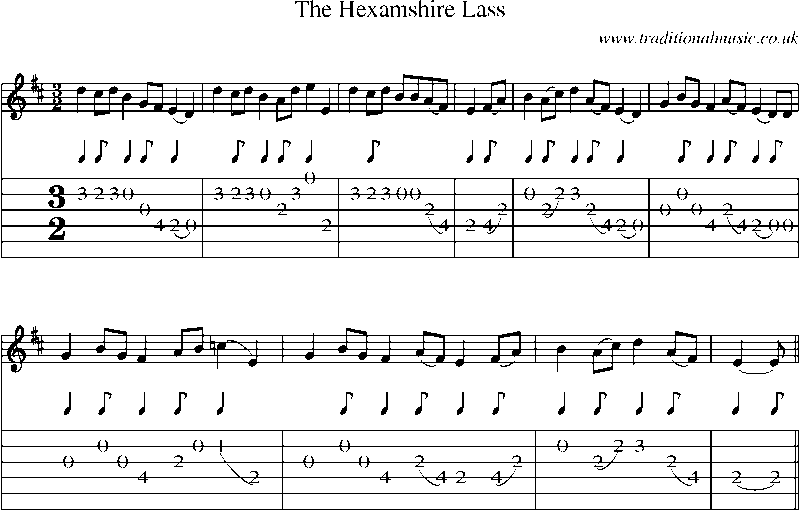 Guitar Tab and Sheet Music for The Hexamshire Lass