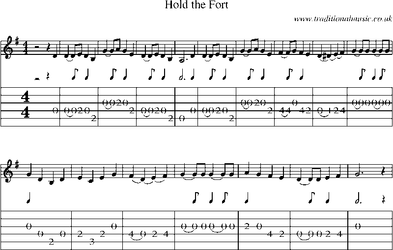 Guitar Tab and Sheet Music for Hold The Fort