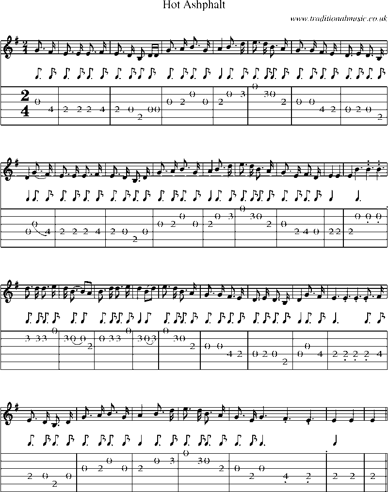 Guitar Tab and Sheet Music for Hot Ashphalt