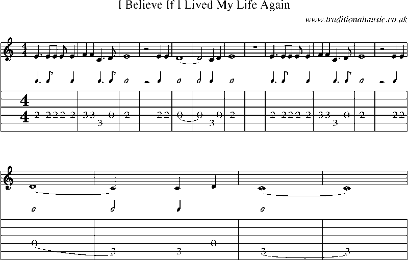 Guitar Tab and Sheet Music for I Believe If I Lived My Life Again