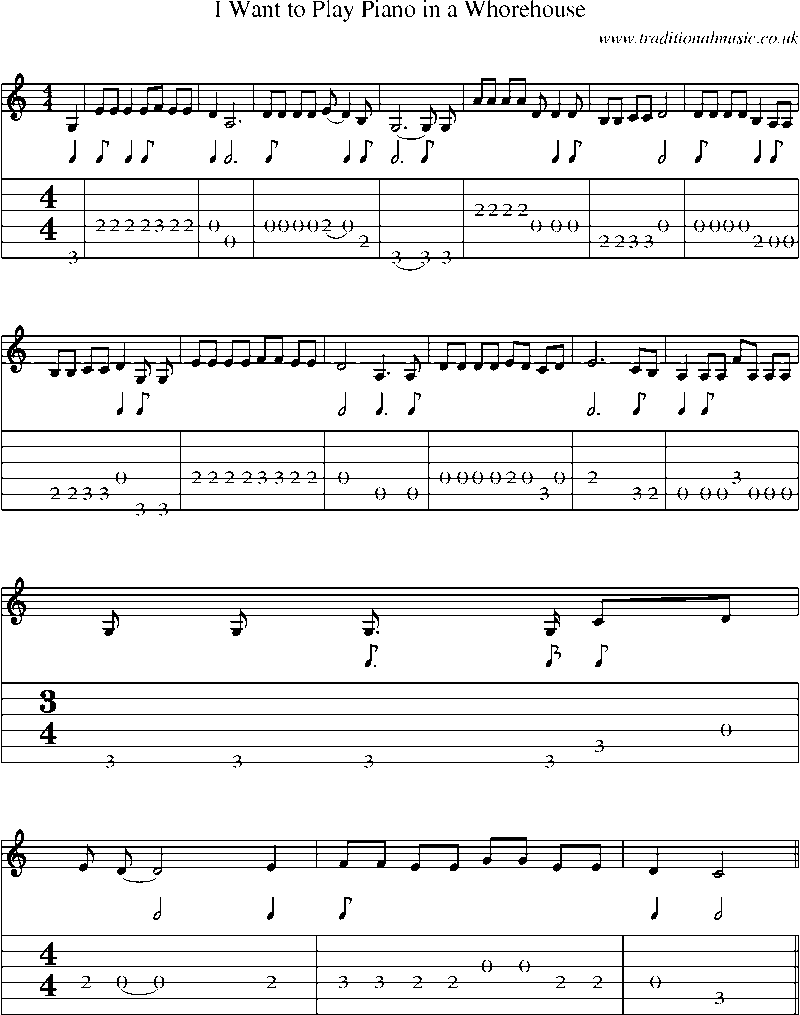 Guitar Tab and Sheet Music for I Want To Play Piano In A Whorehouse