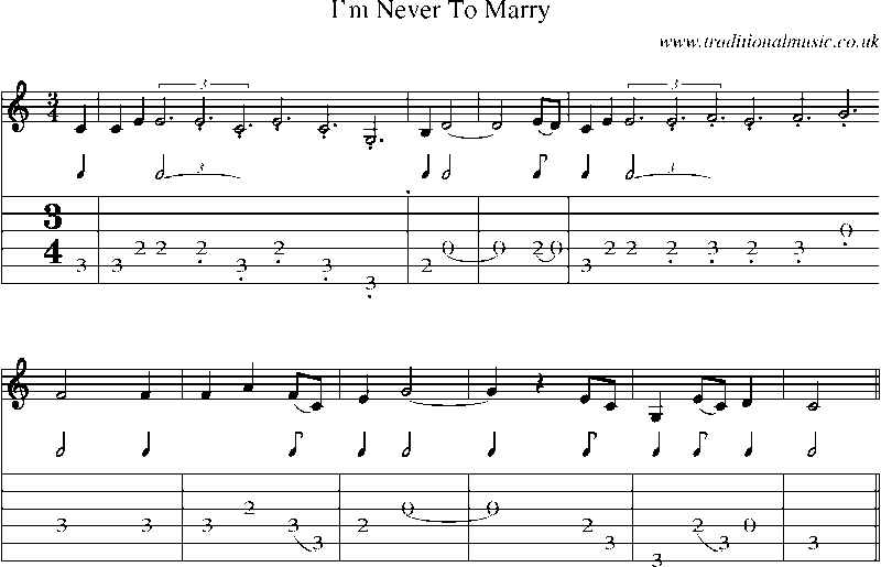 Guitar Tab and Sheet Music for I'm Never To Marry