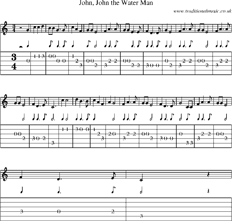 Guitar Tab and Sheet Music for John, John The Water Man