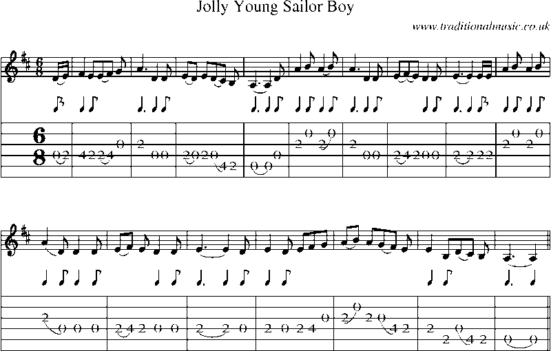 Guitar Tab and Sheet Music for Jolly Young Sailor Boy