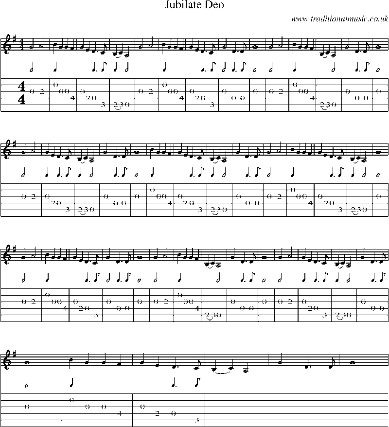 Guitar Tab and Sheet Music for Jubilate Deo