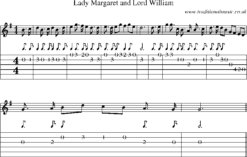 Guitar Tab and Sheet Music for Lady Margaret And Lord William
