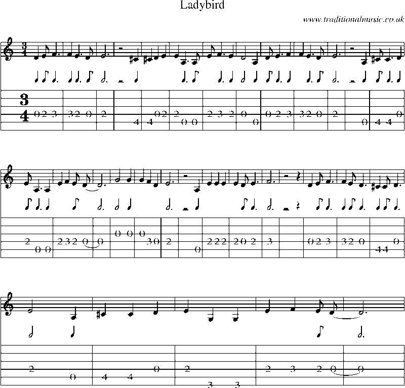 Guitar Tab and Sheet Music for Ladybird