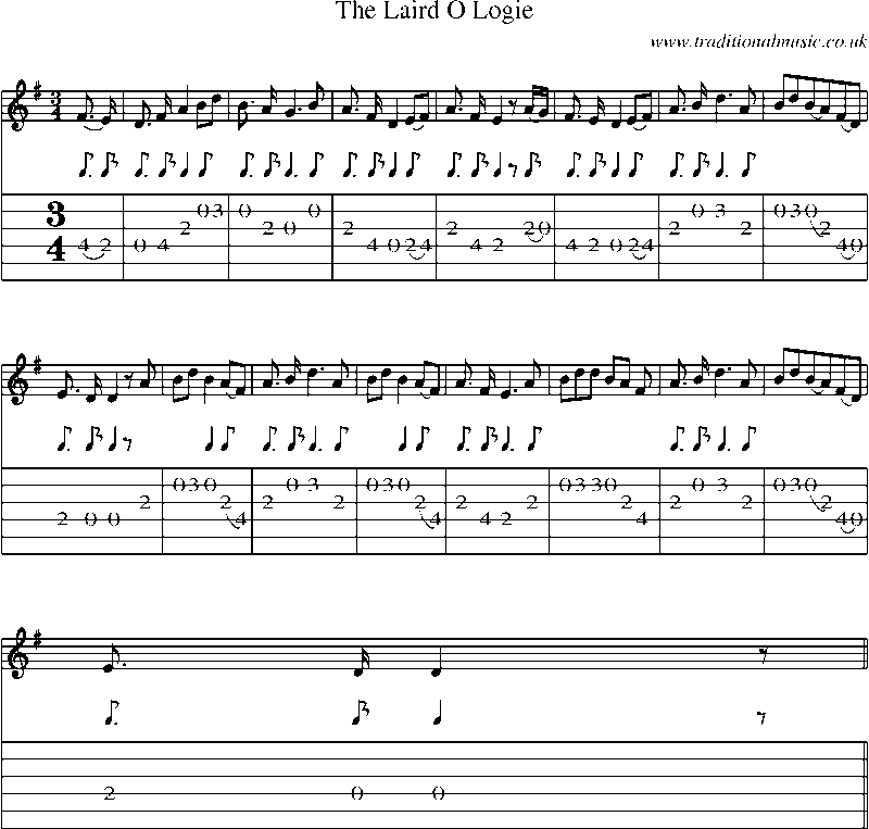Guitar Tab and Sheet Music for The Laird O Logie