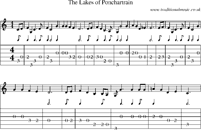 Guitar Tab and Sheet Music for The Lakes Of Ponchartrain