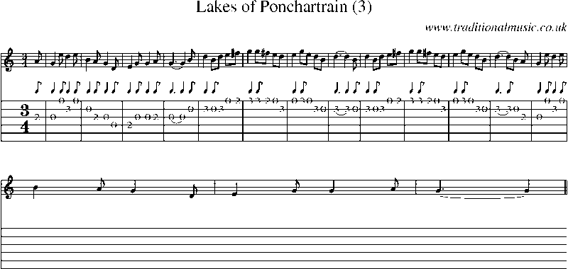 Guitar Tab and Sheet Music for Lakes Of Ponchartrain (3)