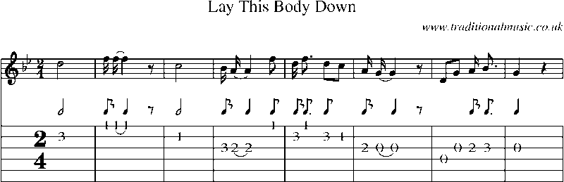 Guitar Tab and Sheet Music for Lay This Body Down