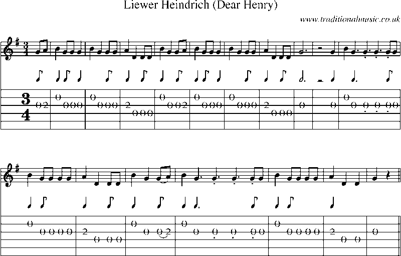 Guitar Tab and Sheet Music for Liewer Heindrich (dear Henry)