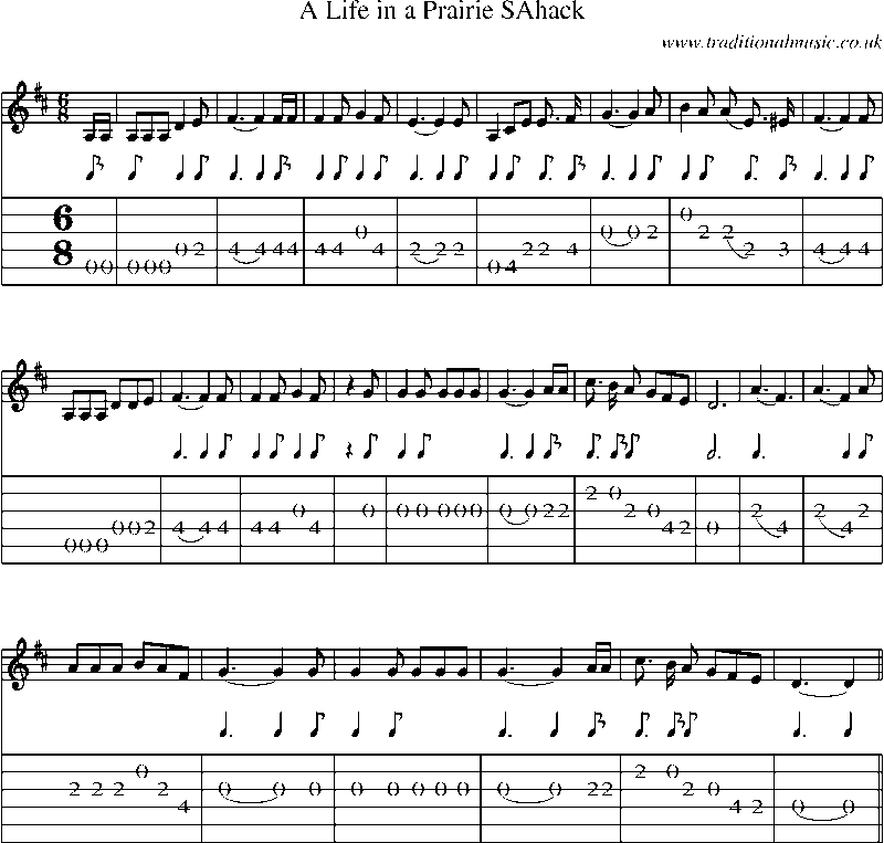 Guitar Tab and Sheet Music for A Life In A Prairie Sahack