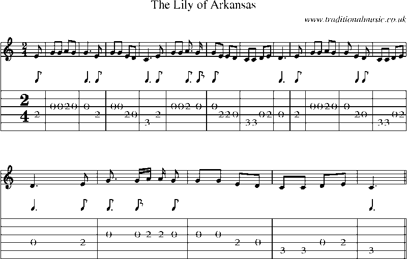 Guitar Tab and Sheet Music for The Lily Of Arkansas