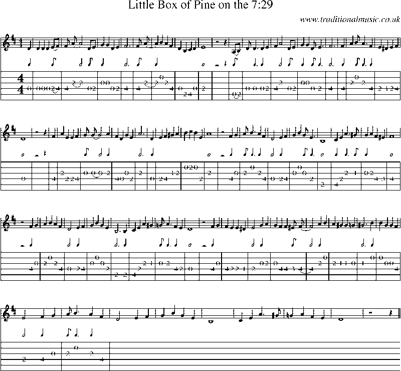 Guitar Tab and Sheet Music for Little Box Of Pine On The 7:29
