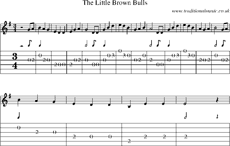 Guitar Tab and Sheet Music for The Little Brown Bulls