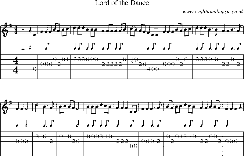 Guitar Tab and Sheet Music for Lord Of The Dance